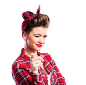 50s-style-woman-pointing-and-winking-at-camera